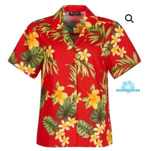 Puanani Hawaiian Floral Shirt Puamala Red Short Sleeve Button Down Tropical XXL